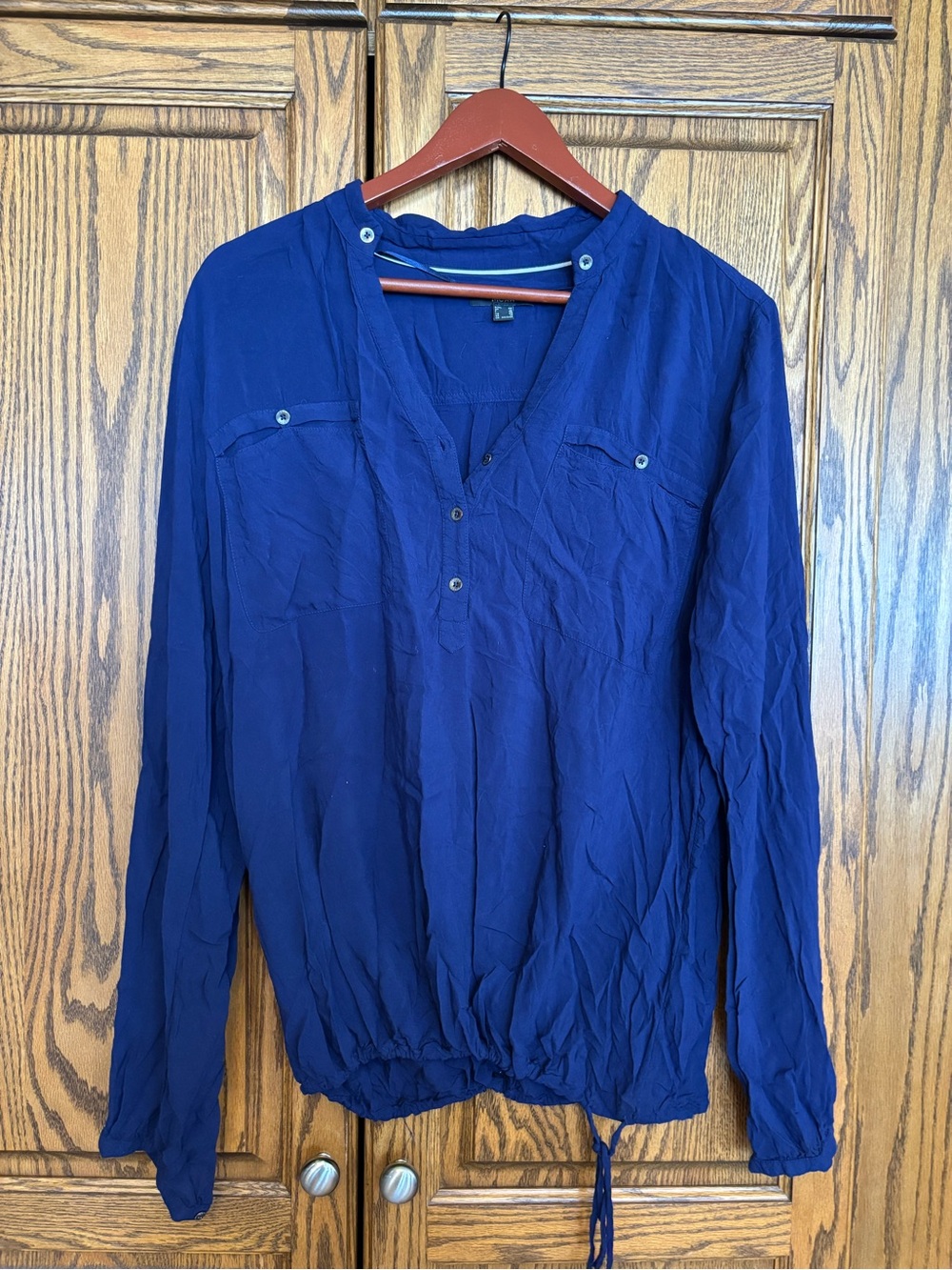 Mexx size 14 Long Sleeve V-Neck Drawstring Blouse - Royal Blue
